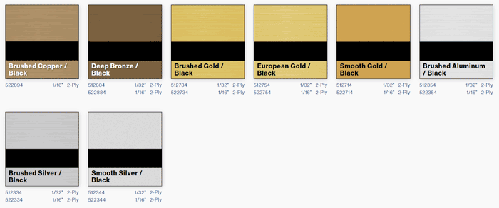 Rowmark Standard Metals Colors